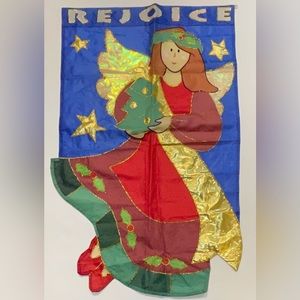 Rejoice Christmas Angel Tree Holiday Double-Sided Flag Banner 27.5x45 inches